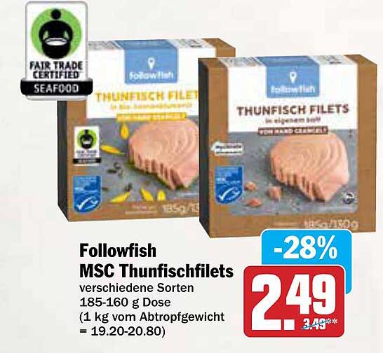 Followfish MSC Thunfischfilets verschiedene Sorten 185-160 g Dose