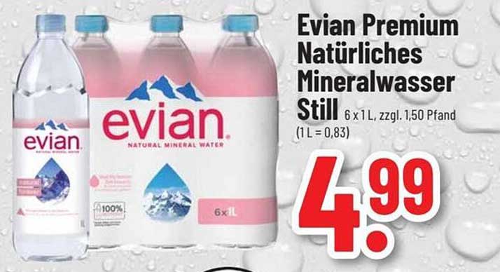 Evian Premium Natürliches Mineralwasser Still 6 x 1 L