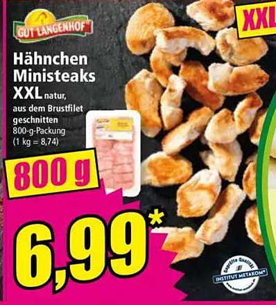 Hähnchen Ministeaks XXL, natur, aus dem Brustfilet, 800-g-Packung