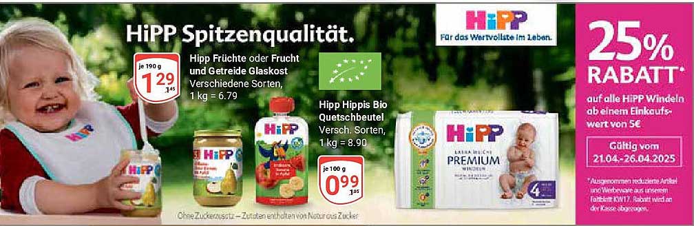 HiPP Windeln - 25 % Rabatt auf alle HiPP Windeln ab einem Einkaufswert von 5 €