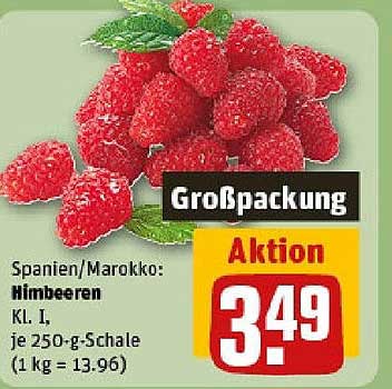 Spanien/Marokko: Himbeeren Kl. I, je 250-g-Schale