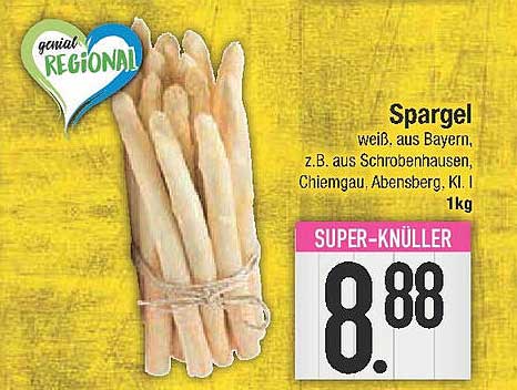 Spargel weiß aus Bayern, z.B. aus Schrobenhausen, Chiemgau, Abensberg, Kl. I - 1 kg