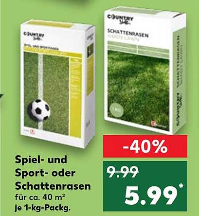 Spiel- und Sport- oder Schattenrasen für ca. 40 m² je 1-kg-Pack.