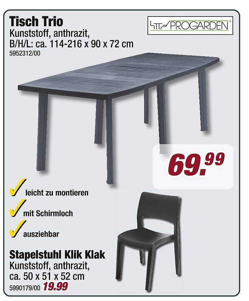 Tisch Trio und Stapelstuhl Klik Klak im Set