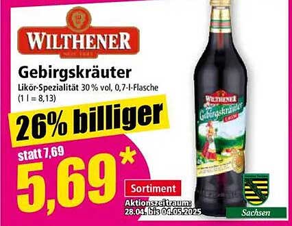Wilthener Gebirgskräuter 0,7 l - Likör-Spezialität 30% vol