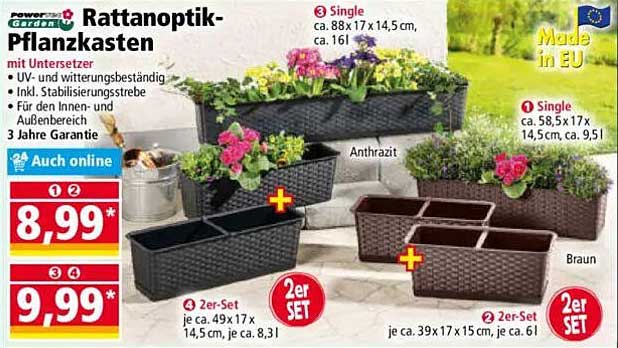 Rattanoptik-Pflanzkasten mit Untersetzer